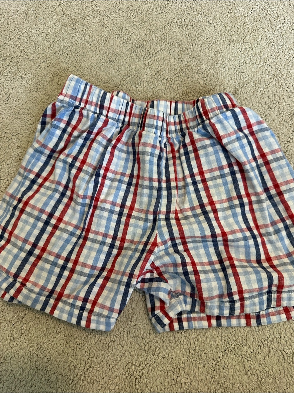 Kids Plaid Cotton Lounge Shorts - Red & Blue